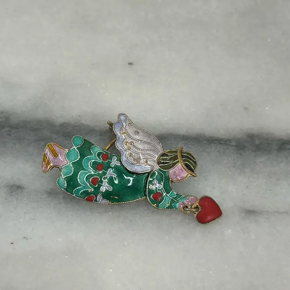 Angel Vermeil Enamel brooch